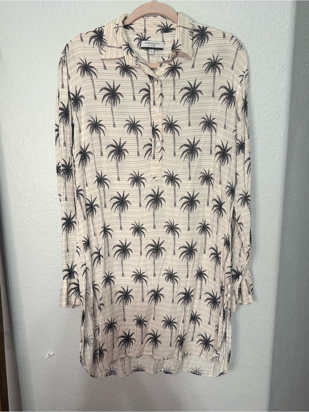 Haremlique a la mer Cream Palm-Print Beach Mini Dress